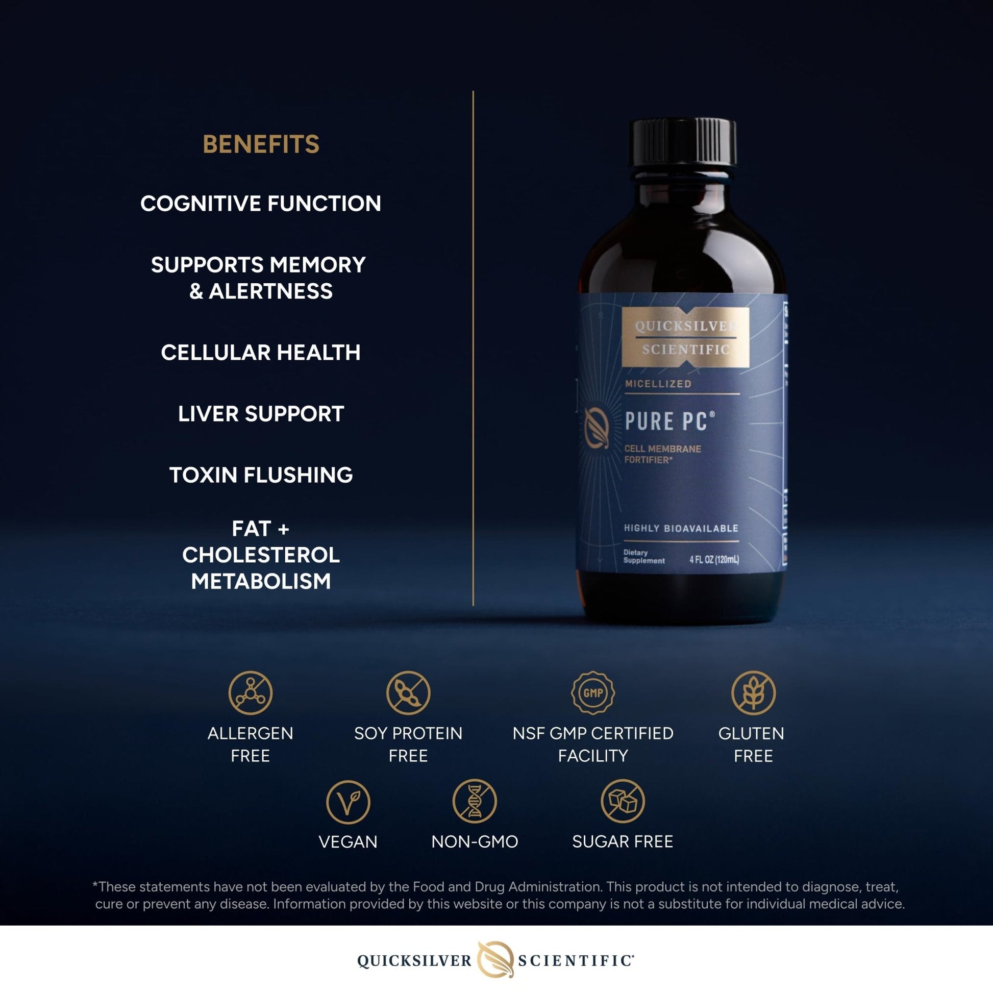 Quicksilver Scientific Micellized Pure PC - Phosphatidylcholine Liquid Supplement to Support Cellular & Liver Health - Superior Liposomal Absorption - Non-GMO Supportive Brain Supplement (4oz /120ml) - Maple Wellness Supplements