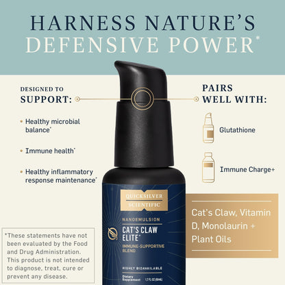 Quicksilver Scientific Nanoemulsified Cat's Claw - Liquid Immune Support Supplement with Uncaria tomentosa, 1000 IU Vitamin D + Monolaurin - Vegan + Superior Liposomal Absorption (1.7oz / 50ml) - Maple Wellness Supplements