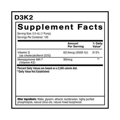 Quicksilver Scientific Nanoemulsified D3K2 - Emulsified Liquid Vitamin D3 + K2 MK7 Liposomal Supplement for Heart, Bone Health + Immune Support - Bioactive 2500IU for Enhanced Absorption (1.7oz/50ml) - Maple Wellness Supplements