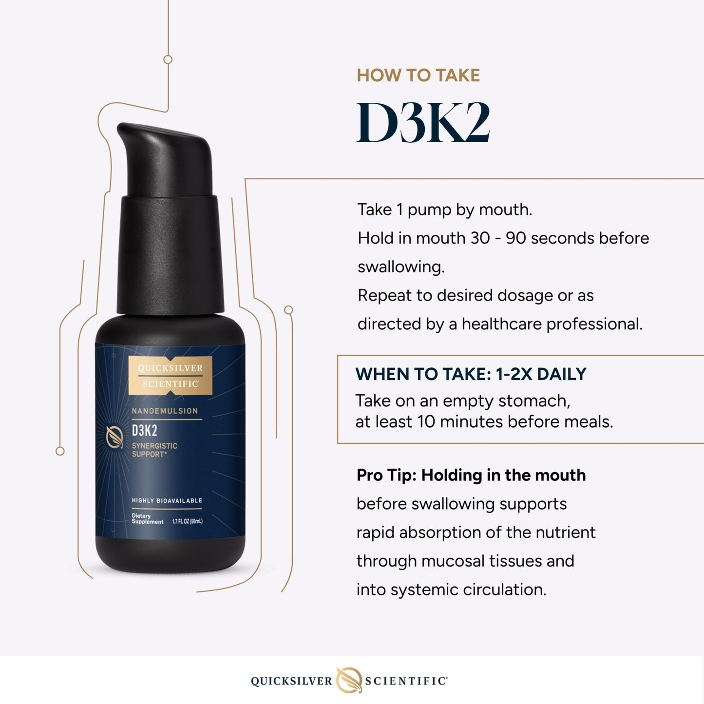 Quicksilver Scientific Nanoemulsified D3K2 - Emulsified Liquid Vitamin D3 + K2 MK7 Liposomal Supplement for Heart, Bone Health + Immune Support - Bioactive 2500IU for Enhanced Absorption (1.7oz/50ml) - Maple Wellness Supplements