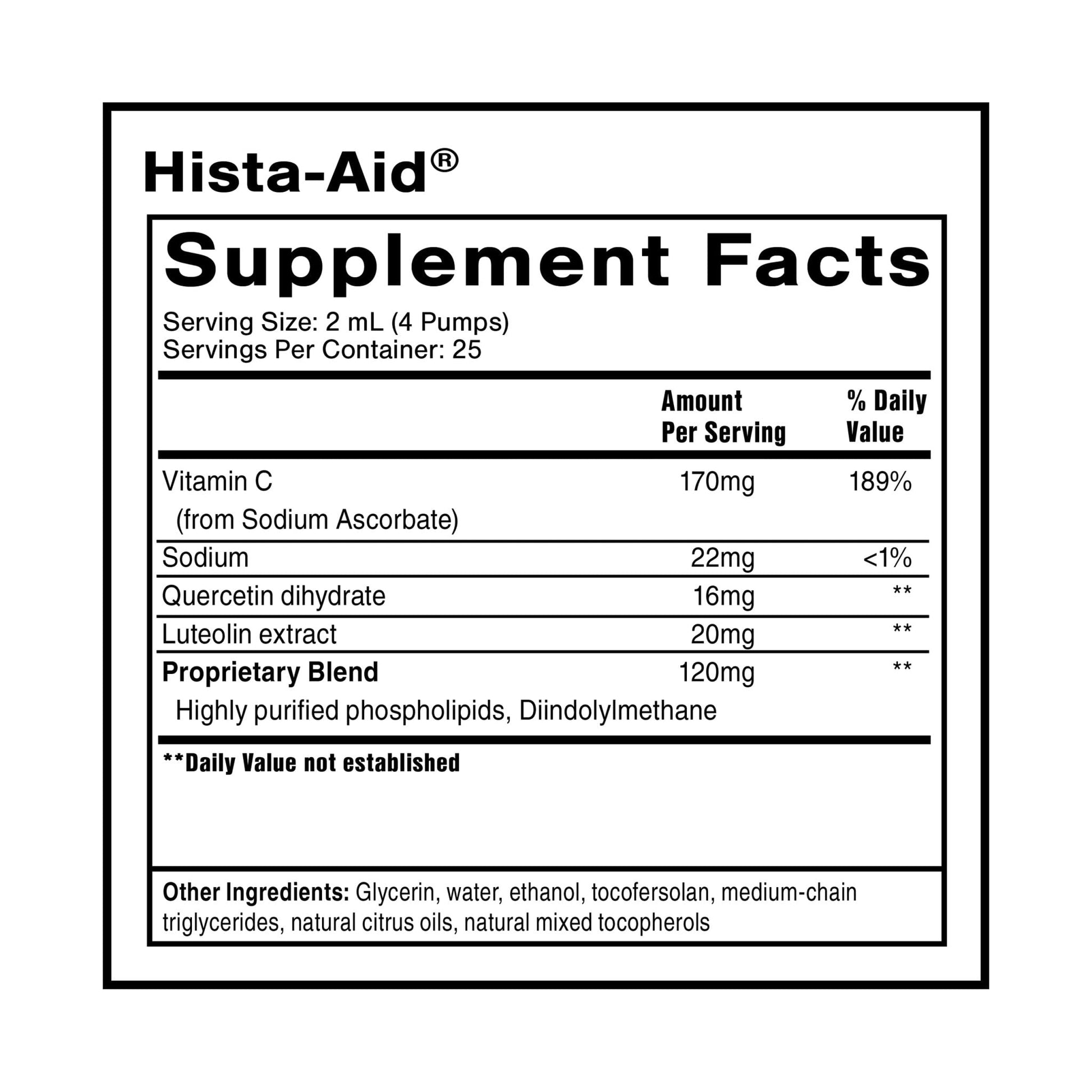 Quicksilver Scientific Nanoemulsified Hista-Aid - Flavonoids to Help Maintain Healthy Histamine Levels - Liposomal Vitamin C, DIM, Luteolin & Quercetin Liquid (50ml) - Maple Wellness Supplements