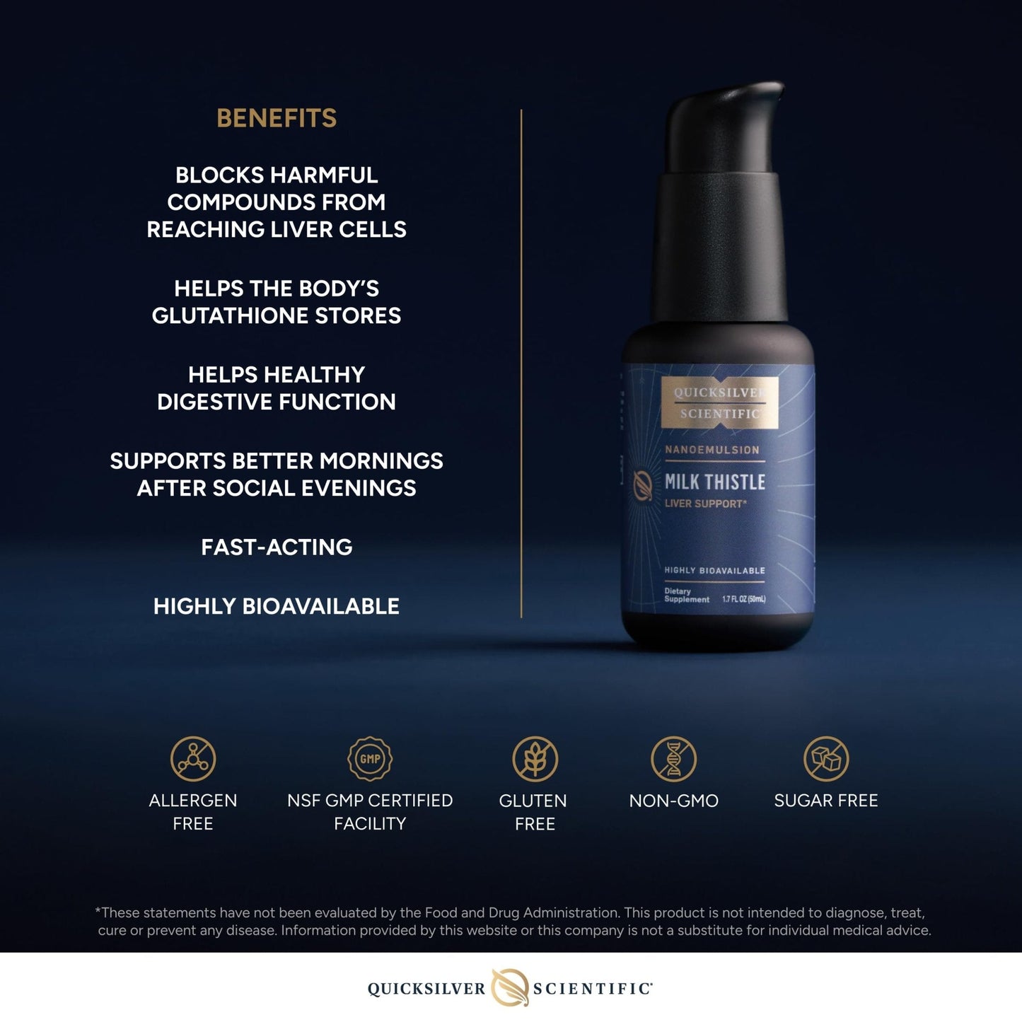 Quicksilver Scientific Nanoemulsified Milk Thistle - Silymarin Liquid with Liposome Delivery System - Immune, Detox + Liver Cleanse Support (1.7oz / 50ml) - Maple Wellness Supplements