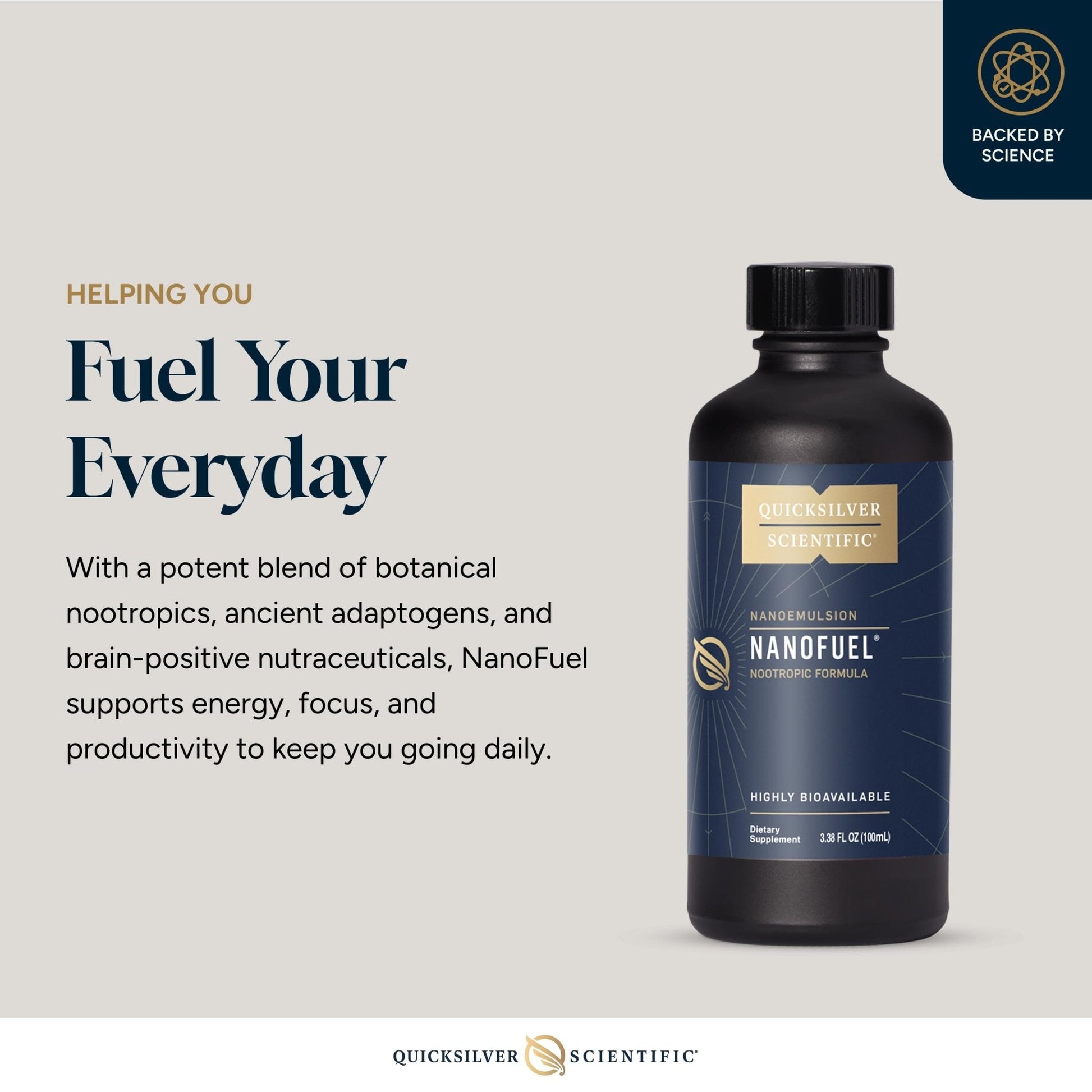 Quicksilver Scientific NanoFuel - Energy Support - Nootropic Formula Designed to Support Focus + Productivity (3.38oz / 100ml) - Maple Wellness Supplements