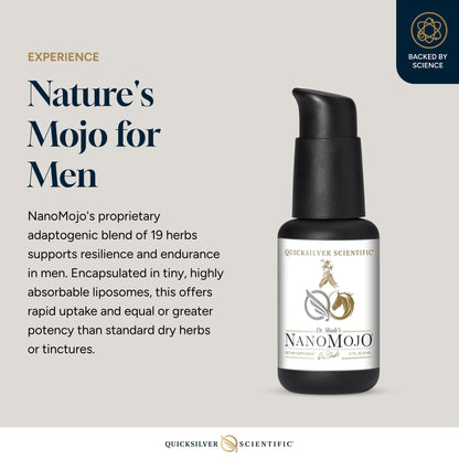 Quicksilver Scientific NanoMojo - Male-Specific Endurance Elixir & Energy Boost Support - 19 Herbs Including Epimedium for Men, Rhodiola Extract, Herbal Ginseng, and Adaptogenic Herbs (1.7oz / 50ml) - Maple Wellness Supplements