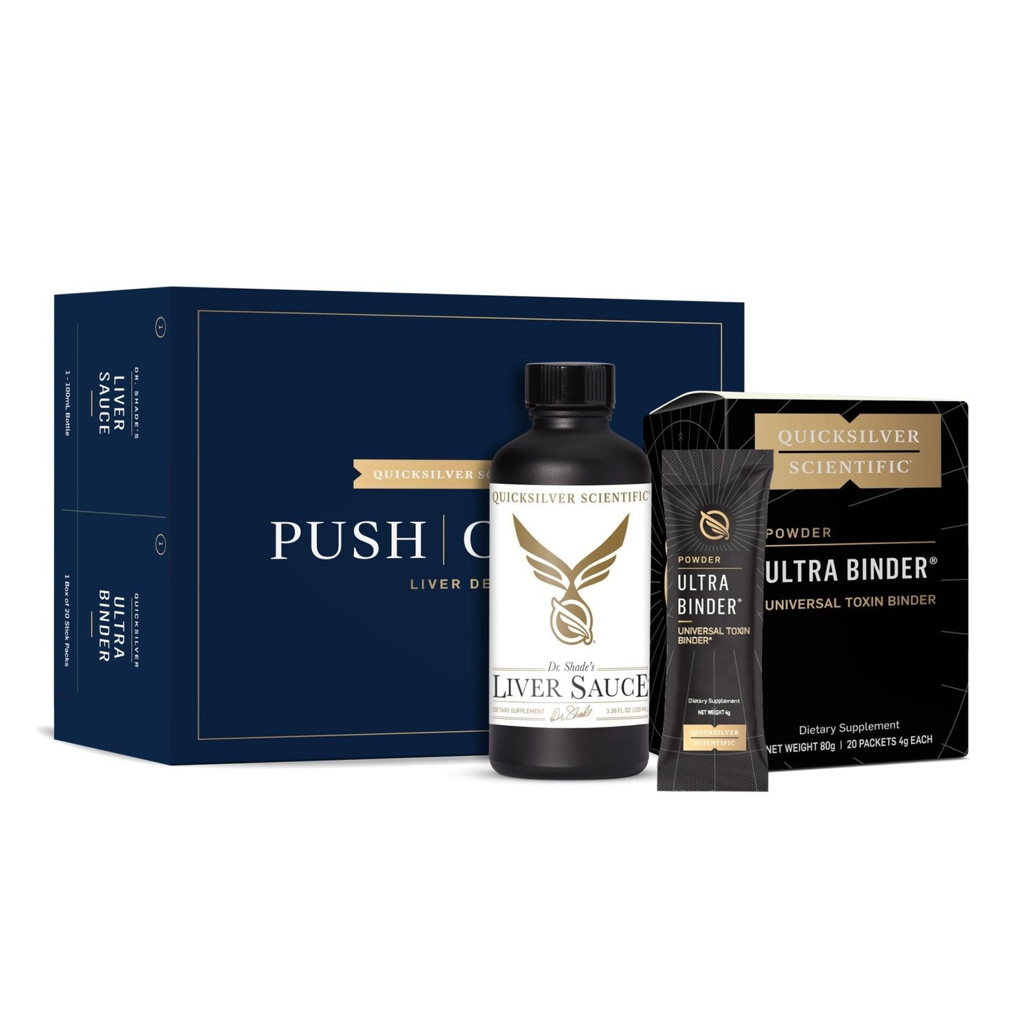 Quicksilver Scientific PushCatch Liver Detox Cleanse - 2 Piece Kit with Ultra Binder (Packets) & Liver Sauce (Liver Support Supplement with Milk Thistle Extract) to Support GI Detox & Toxin Binding - Maple Wellness Supplements