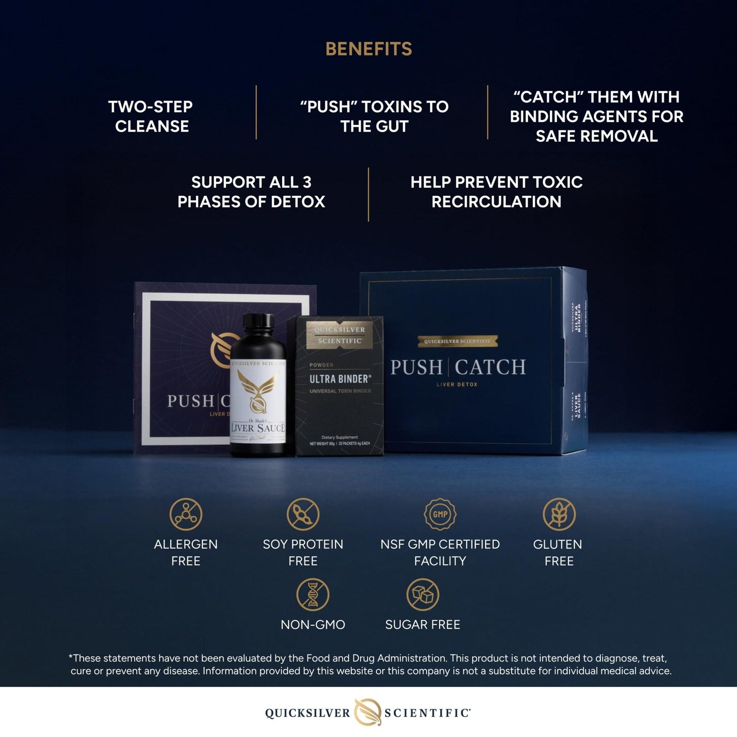 Quicksilver Scientific PushCatch Liver Detox Cleanse - 2 Piece Kit with Ultra Binder (Packets) & Liver Sauce (Liver Support Supplement with Milk Thistle Extract) to Support GI Detox & Toxin Binding - Maple Wellness Supplements