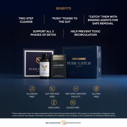 Quicksilver Scientific PushCatch Liver Detox Cleanse - 2 Piece Kit with Ultra Binder (Packets) & Liver Sauce (Liver Support Supplement with Milk Thistle Extract) to Support GI Detox & Toxin Binding - Maple Wellness Supplements