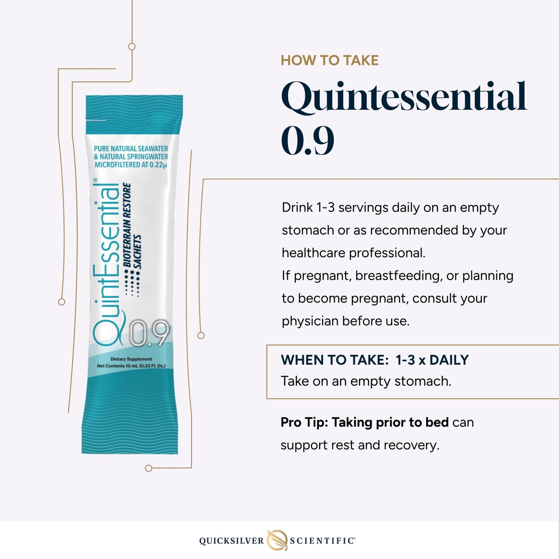 Quicksilver Scientific Quintessential 0.9 Sachets - Isotonic Solution with Sea Water Minerals + Alpine Spring - Liquid Hydration, Electrolyte + Multi Minerals Supplement (30 Count) - Maple Wellness Supplements
