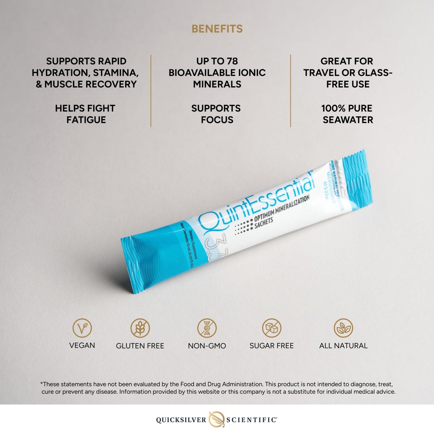 Quicksilver Scientific Quintessential 3.3 Sachets - Hypertonic Solution - Filtered Sea Water Hydration Packets - Liquid Minerals for Muscle Recovery, Stamina + Mineral Replenishment (30 Count) - Maple Wellness Supplements