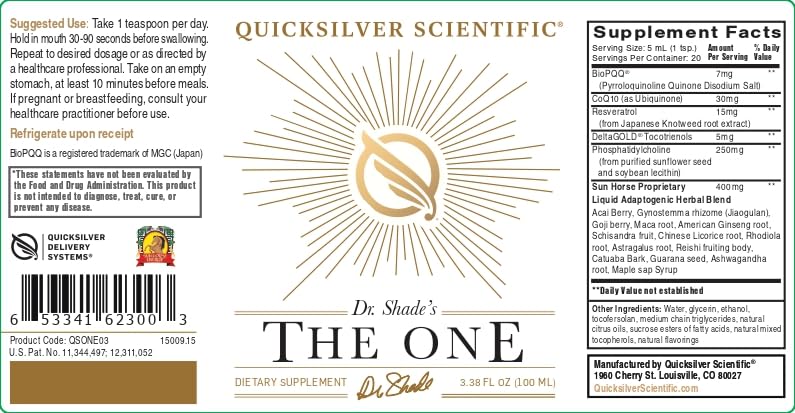 Quicksilver Scientific The ONE Mitochondrial Elixir - Mitochondria Supplement to Support Cellular Health with Phosphatidylcholine, Resveratrol, Reishi Mushroom & CoQ10 Liquid (3.38 Fl oz / 100ml) - Maple Wellness Supplements