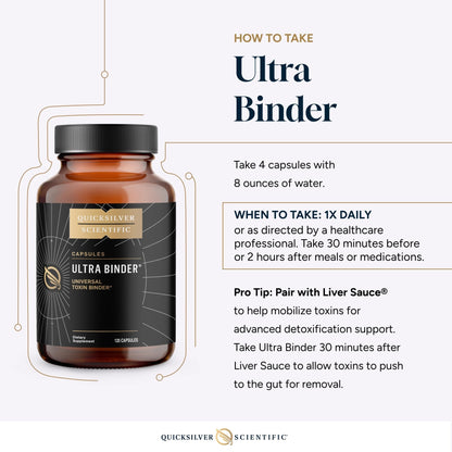 Quicksilver Scientific Ultra Binder - Multi Toxin Binder with Bentonite Clay Powder, Zeolite Detox & Charcoal - Supplement for Gut Support & The Body's Toxin Removal Process (120 Capsules) - Maple Wellness Supplements