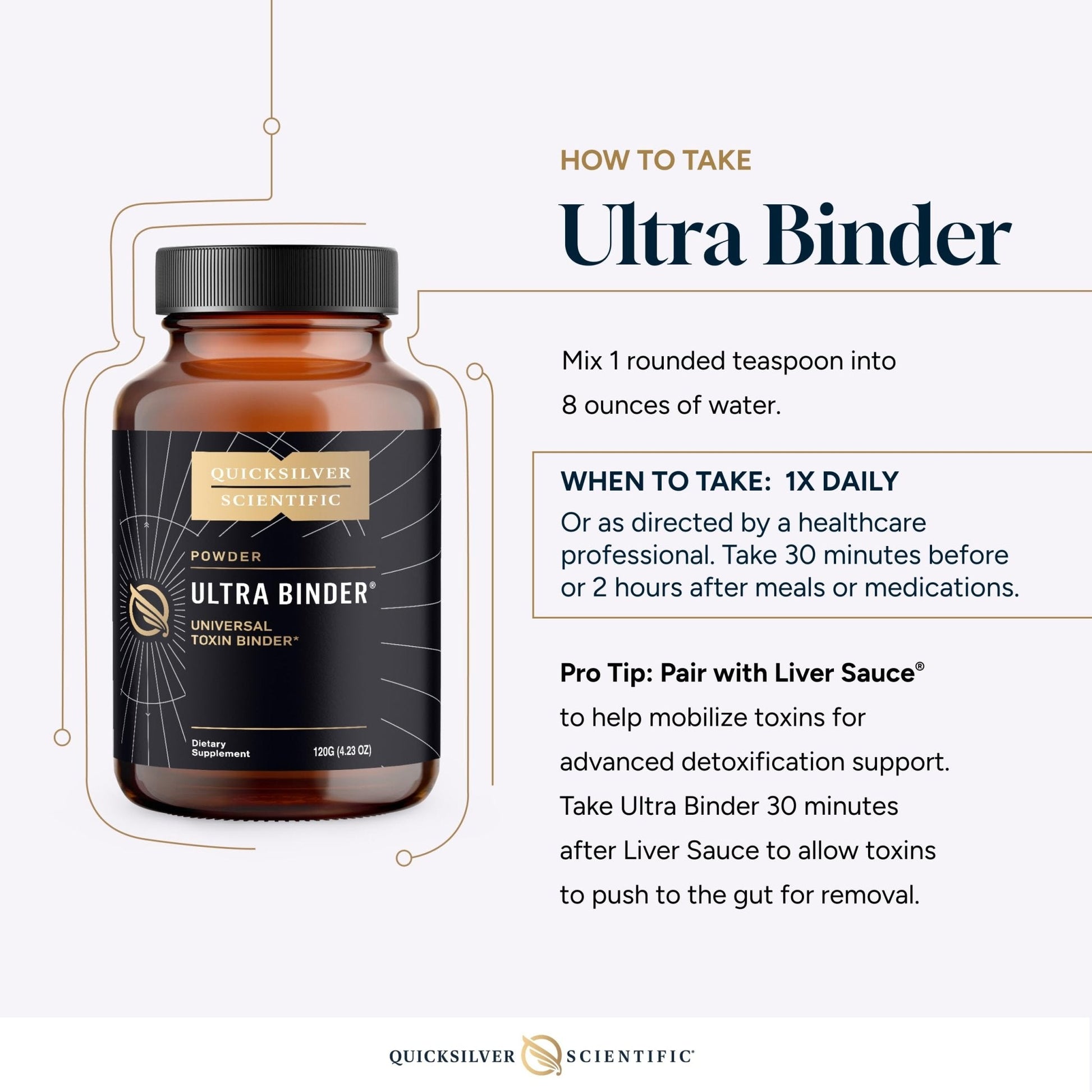 Quicksilver Scientific Ultra Binder Powder - Multi Binder with Bentonite Clay, Zeolite Detox & Charcoal - Supplement for Gut Support & The Body's Toxin Removal Process (120g) - Maple Wellness Supplements