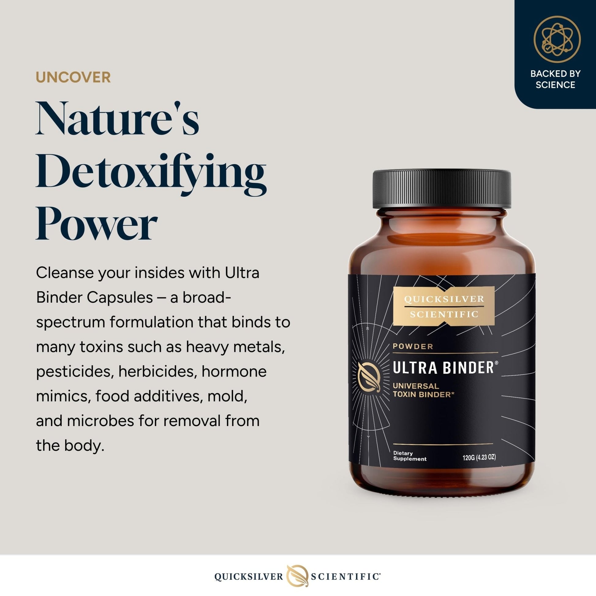 Quicksilver Scientific Ultra Binder Powder - Multi Binder with Bentonite Clay, Zeolite Detox & Charcoal - Supplement for Gut Support & The Body's Toxin Removal Process (120g) - Maple Wellness Supplements