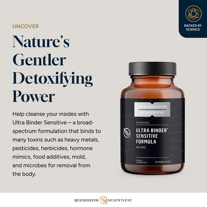Quicksilver Scientific Ultra Binder Sensitive Formula - Gut Health Supplement with Activated Charcoal, Bentonite Clay - Cleansing Support Powder (120g) - Maple Wellness Supplements