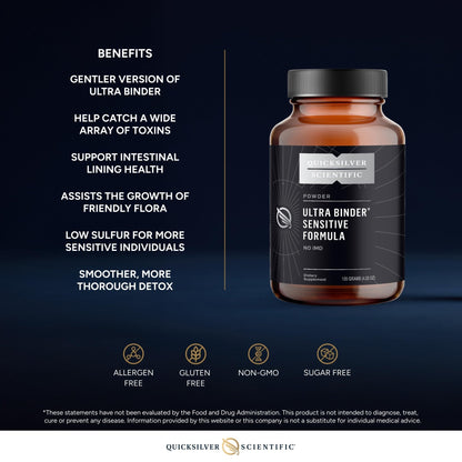 Quicksilver Scientific Ultra Binder Sensitive Formula - Gut Health Supplement with Activated Charcoal, Bentonite Clay - Cleansing Support Powder (120g) - Maple Wellness Supplements
