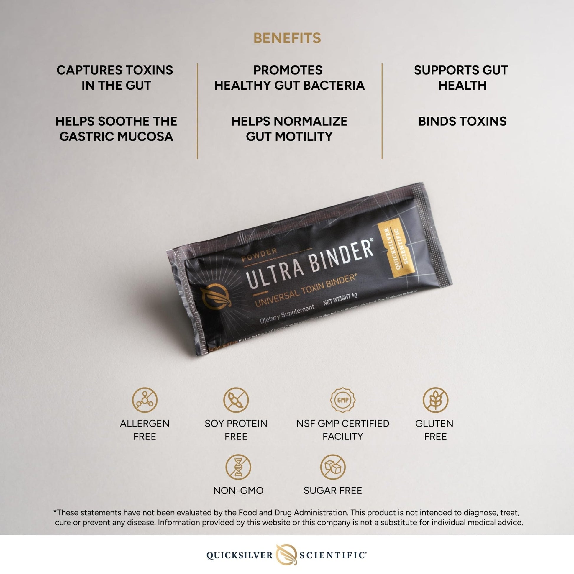 Quicksilver Scientific Ultra Binder Stick Packets - Multi Binder with Bentonite Clay Powder, Zeolite Detox & Charcoal - Supplement for Gut Support & The Body's Toxin Removal Process (20 Sticks) - Maple Wellness Supplements