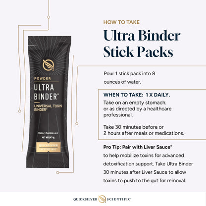 Quicksilver Scientific Ultra Binder Stick Packets - Multi Binder with Bentonite Clay Powder, Zeolite Detox & Charcoal - Supplement for Gut Support & The Body's Toxin Removal Process (20 Sticks) - Maple Wellness Supplements