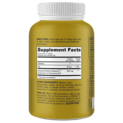 Qunol 200mg Ubiquinol, Powerful Antioxidant for Heart and Vascular Health, Essential for energy production, Natural Supplement Active Form of CoQ10, 60 Count - Maple Wellness Supplements