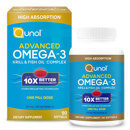 Qunol Advanced Omega 3 Krill and Fish Oil Complex, 10x Better Bioavailability, One Pill Dose, 250mg EPA & DHA - Maple Wellness Supplements