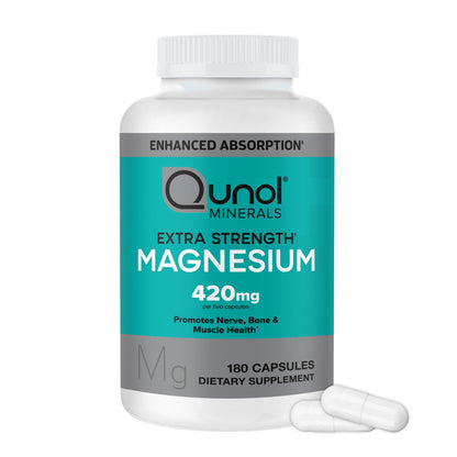Qunol Magnesium Capsules 420mg, 100% DV, High Absorption Magnesium Supplement, Extra Strength, Bone and Muscle Health Supplement, 180 Count - Maple Wellness Supplements