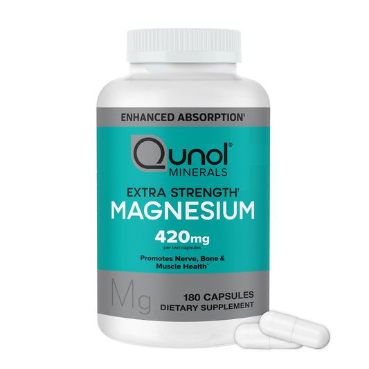 Qunol Magnesium Capsules 420mg, 100% DV, High Absorption Magnesium Supplement, Extra Strength, Bone and Muscle Health Supplement, 180 Count - Maple Wellness Supplements