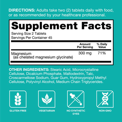 Qunol Magnesium Glycinate 300mg, 100% Glycinate Chelated Magnesium Supplement, 90ct Tablets - Maple Wellness Supplements