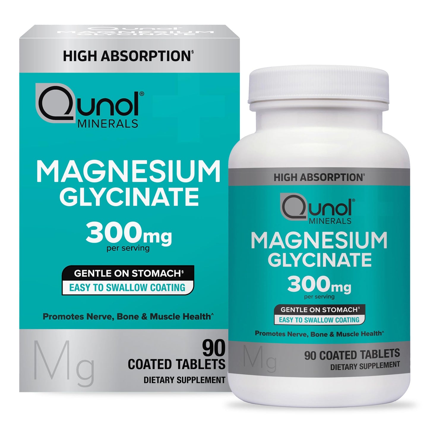 Qunol Magnesium Glycinate 300mg, 100% Glycinate Chelated Magnesium Supplement, 90ct Tablets - Maple Wellness Supplements