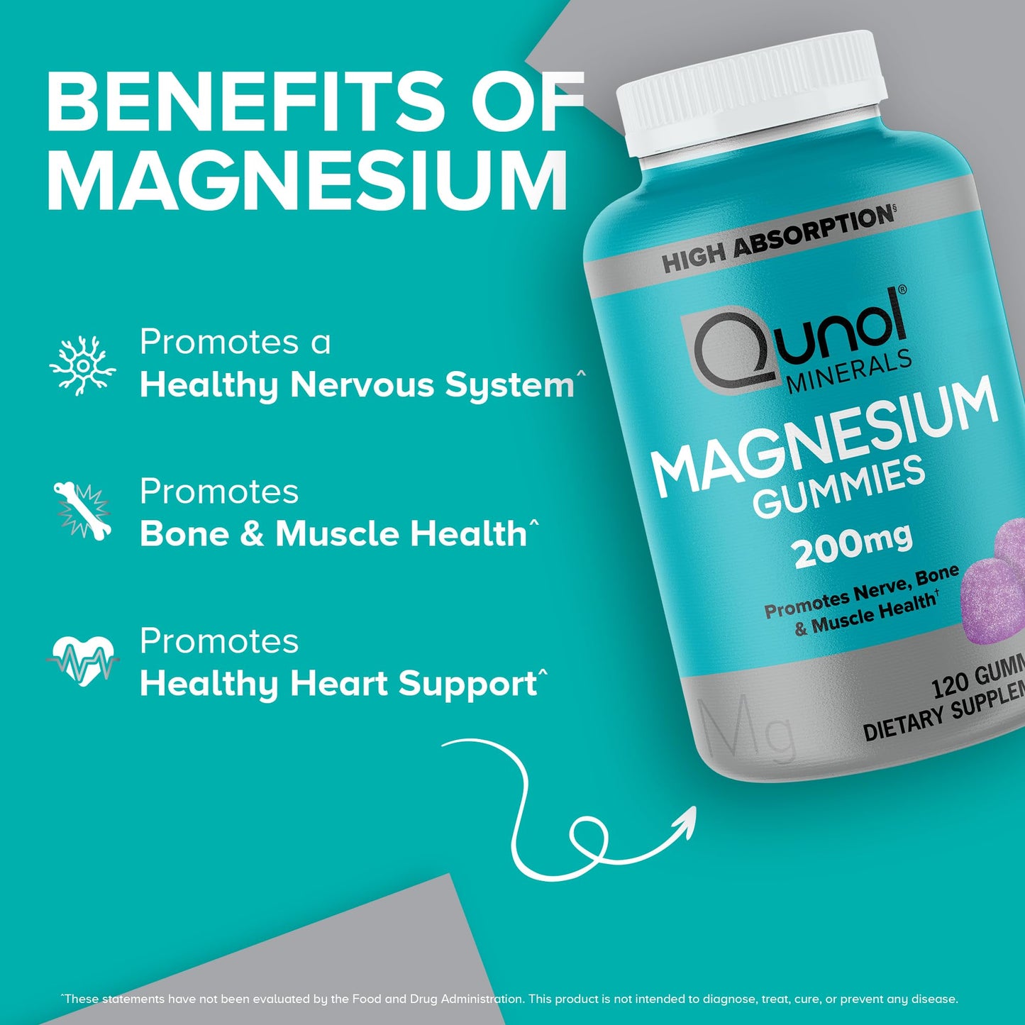 Qunol Magnesium Gummies for Adults, 200mg Elemental Magnesium (from 1,750mg Magnesium Citrate), High Absorption Magnesium Supplement, Supports Nerve, - Maple Wellness Supplements
