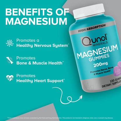 Qunol Magnesium Gummies for Adults, 200mg Elemental Magnesium (from 1,750mg Magnesium Citrate), High Absorption Magnesium Supplement, Supports Nerve, - Maple Wellness Supplements