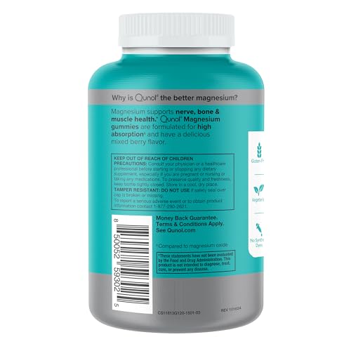 Qunol Magnesium Gummies for Adults, 200mg Elemental Magnesium (from 1,750mg Magnesium Citrate), High Absorption Magnesium Supplement, Supports Nerve, - Maple Wellness Supplements