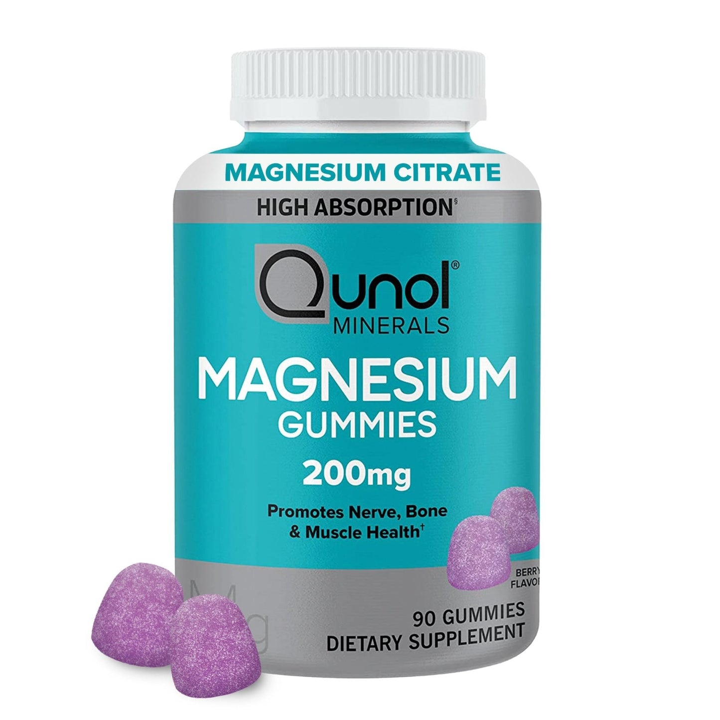 Qunol Magnesium Gummies for Adults, 200mg Elemental Magnesium (from 1,750mg Magnesium Citrate), High Absorption Magnesium Supplement, Supports Nerve, Bone and Muscle Health, Vegetarian, 90 Count - Maple Wellness Supplements