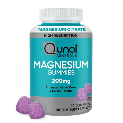 Qunol Magnesium Gummies for Adults, 200mg Elemental Magnesium (from 1,750mg Magnesium Citrate), High Absorption Magnesium Supplement, Supports Nerve, Bone and Muscle Health, Vegetarian, 90 Count - Maple Wellness Supplements