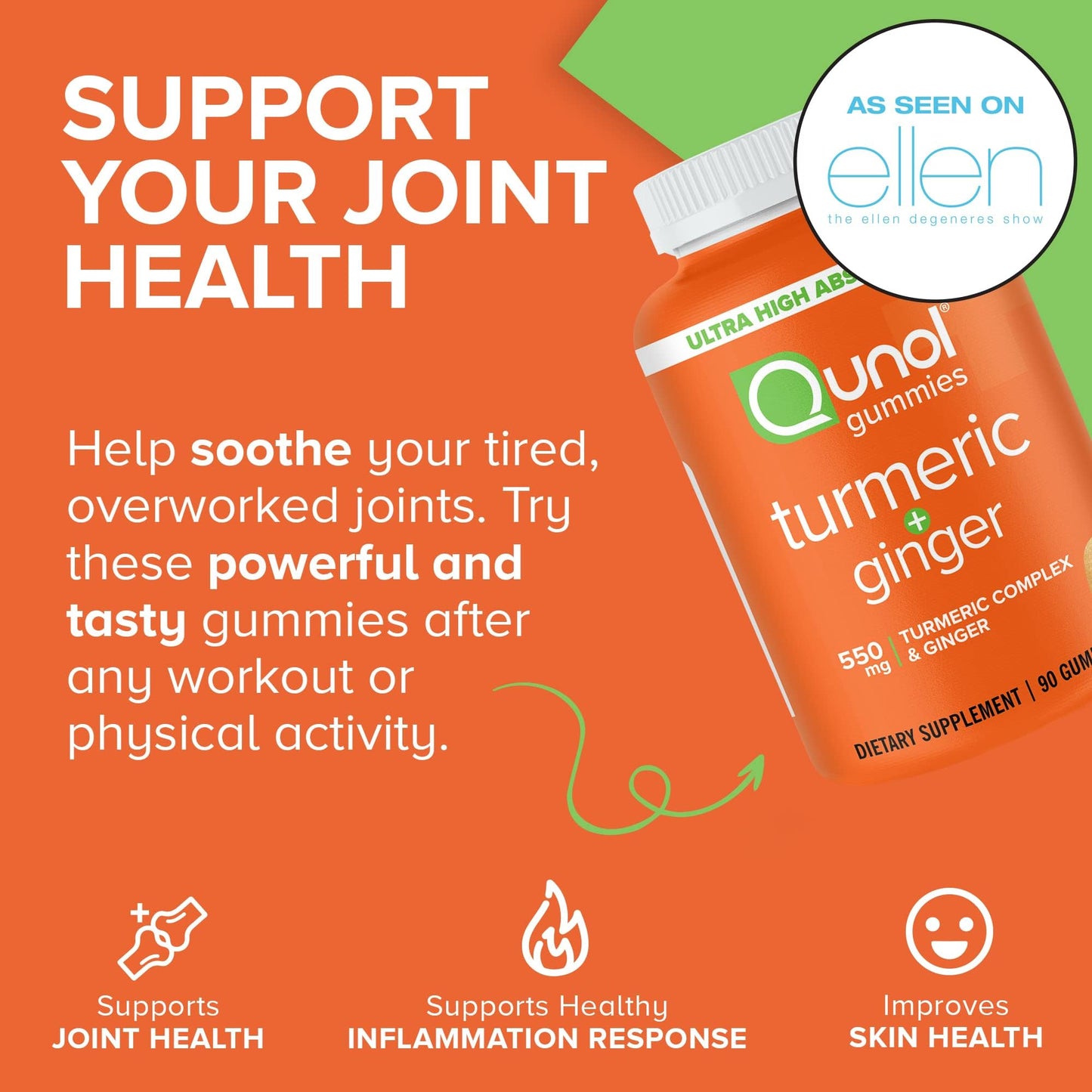Qunol Turmeric and Ginger Gummies - Joint Support Supplement with Ultra High Absorption, 90 Count Vegan and Gluten Free Gummies - Maple Wellness Supplements
