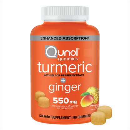 Qunol Turmeric and Ginger with Black Pepper Gummies, Turmeric Curcumin Supplement, Joint Health Support Gummy, 90ct Gummies - Maple Wellness Supplements