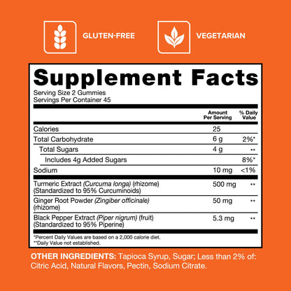 Qunol Turmeric and Ginger with Black Pepper Gummies, Turmeric Curcumin Supplement, Joint Health Support Gummy, 90ct Gummies - Maple Wellness Supplements