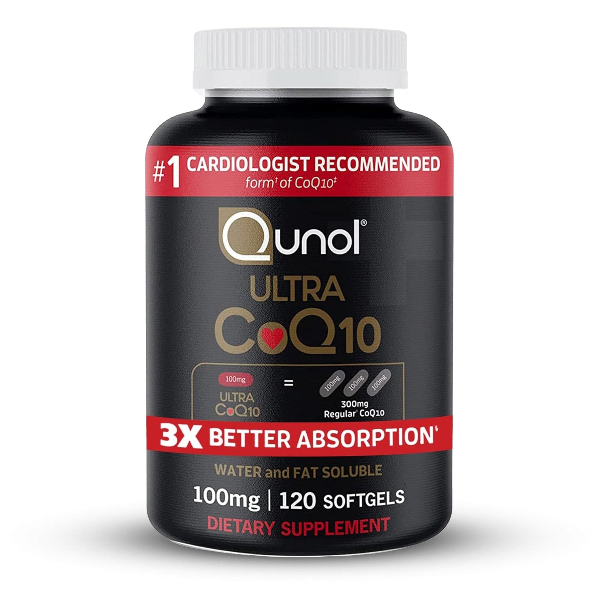 Qunol Ultra CoQ10 100mg, 3x Better Absorption, Patented Water and Fat Soluble Natural Supplement Form of Coenzyme Q10 - Maple Wellness Supplements
