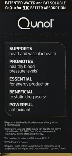 Qunol Ultra CoQ10 100mg, 3x Better Absorption, Patented Water and Fat Soluble Natural Supplement Form of Coenzyme Q10 - Maple Wellness Supplements
