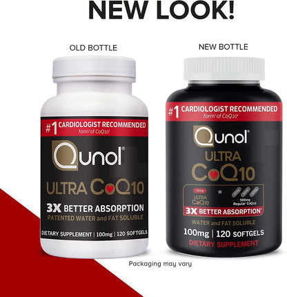Qunol Ultra CoQ10 100mg, 3x Better Absorption, Patented Water and Fat Soluble Natural Supplement Form of Coenzyme Q10 - Maple Wellness Supplements