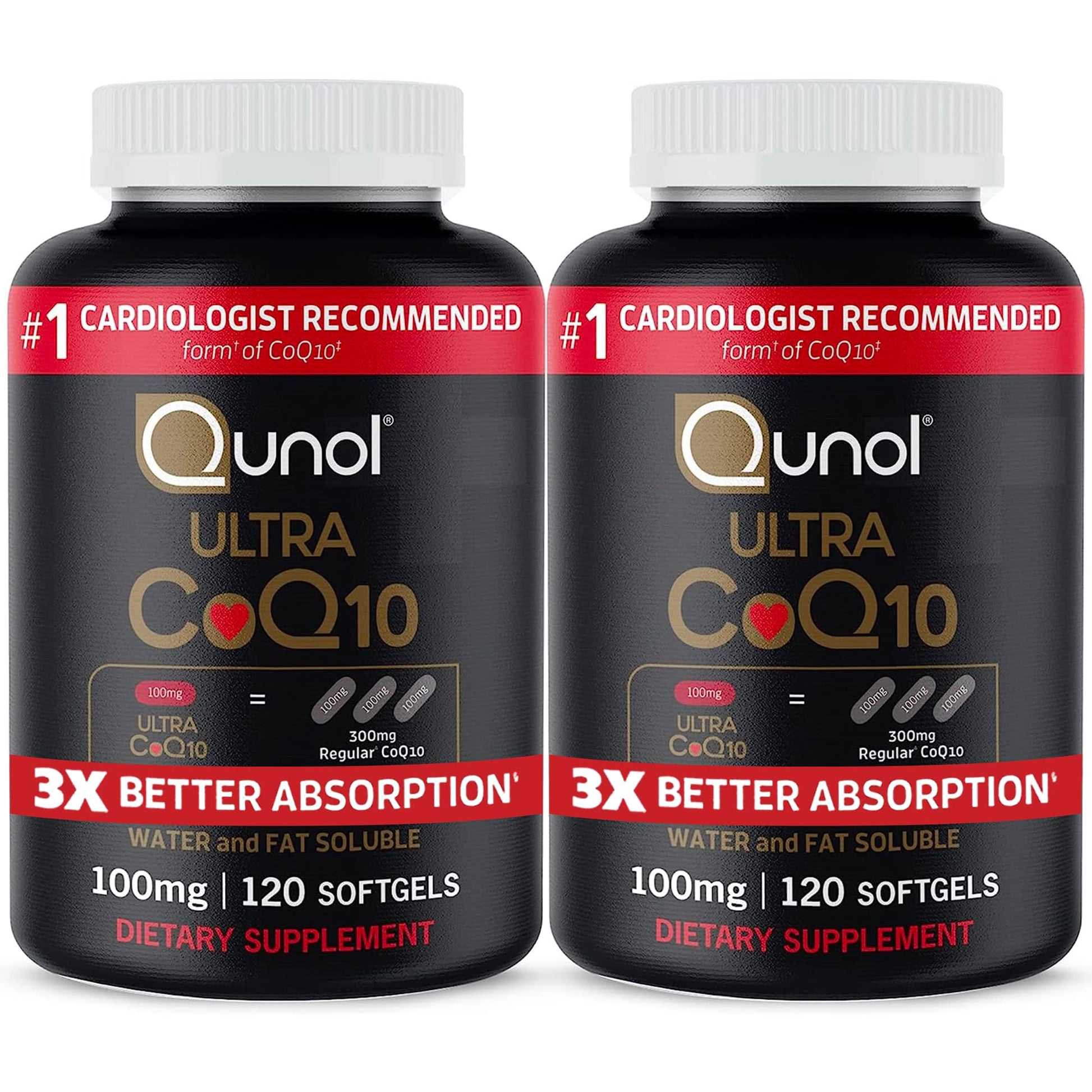 Qunol Ultra CoQ10 100mg, 3x Better Absorption, Patented Water and Fat Soluble Natural Supplement Form of Coenzyme Q10 - Maple Wellness Supplements