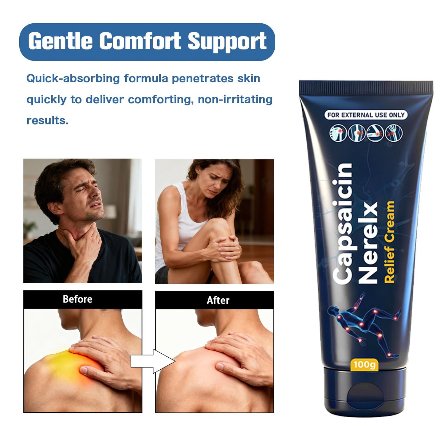 QYGCHUSIN Capsaicin Neuropathy Relief Cream with Arnica, Menthol, MSM & Glucosamine, Soothing Cream for Feet, Hands, Legs, Joints, Waist & Muscles, 100g,1pack - Maple Wellness Supplements