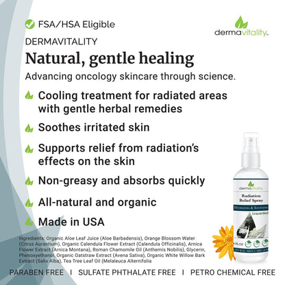 Radiation Burn Relief Spray - Calendula Spray for Radiation Treatment, Unscented, Fragrance Free, Natural Organic Plant Based Moisturizing Soothing Relief for Itchy and Sensitive Skin – 4 ounces - Maple Wellness Supplements