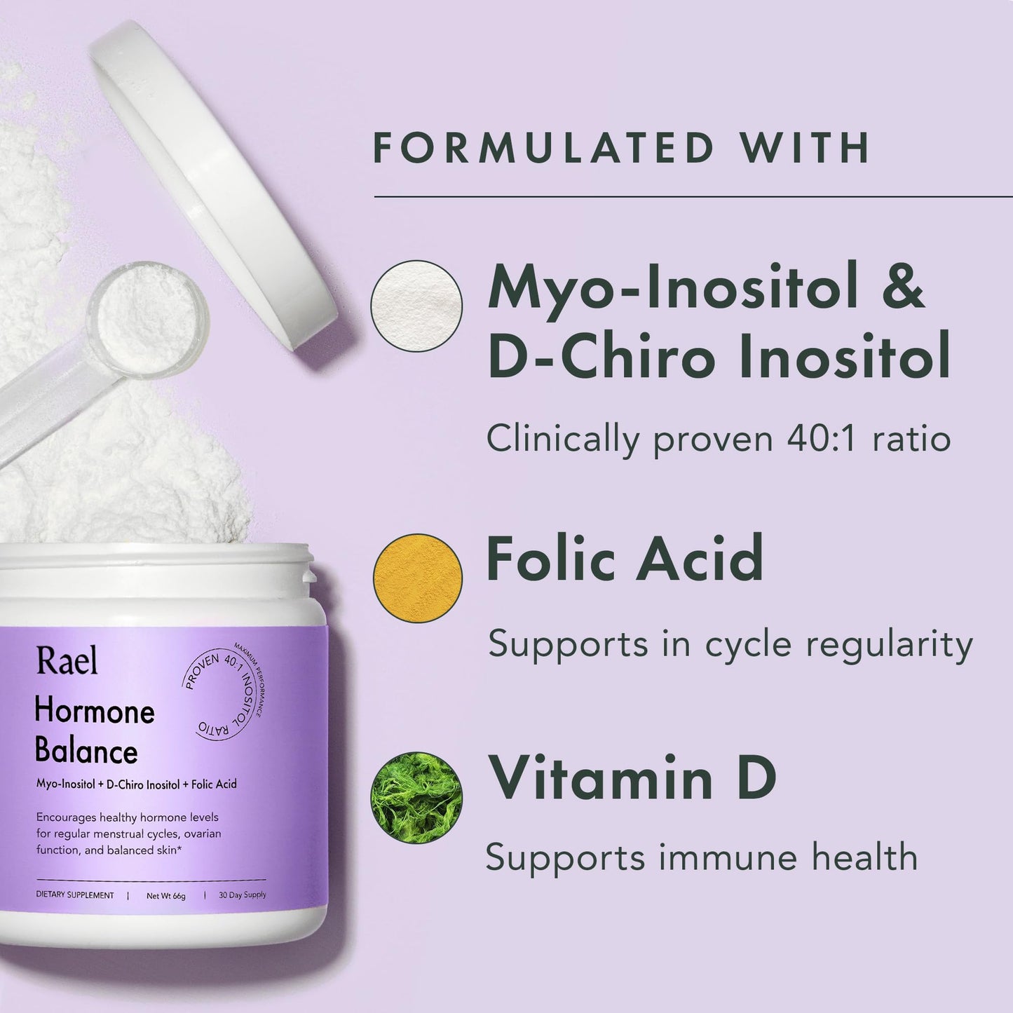 Rael Hormone Balance for Women, Inositol Powder Supplement - Vitamin B8, 40:1 Proven Ratio, Folic Acid for Ovarian Function (30 Servings) - Maple Wellness Supplements