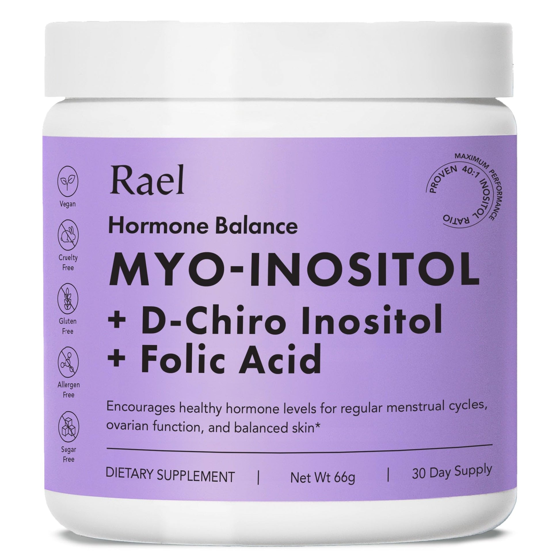 Rael Hormone Balance for Women, Inositol Powder Supplement - Vitamin B8, 40:1 Proven Ratio, Folic Acid for Ovarian Function (30 Servings) - Maple Wellness Supplements