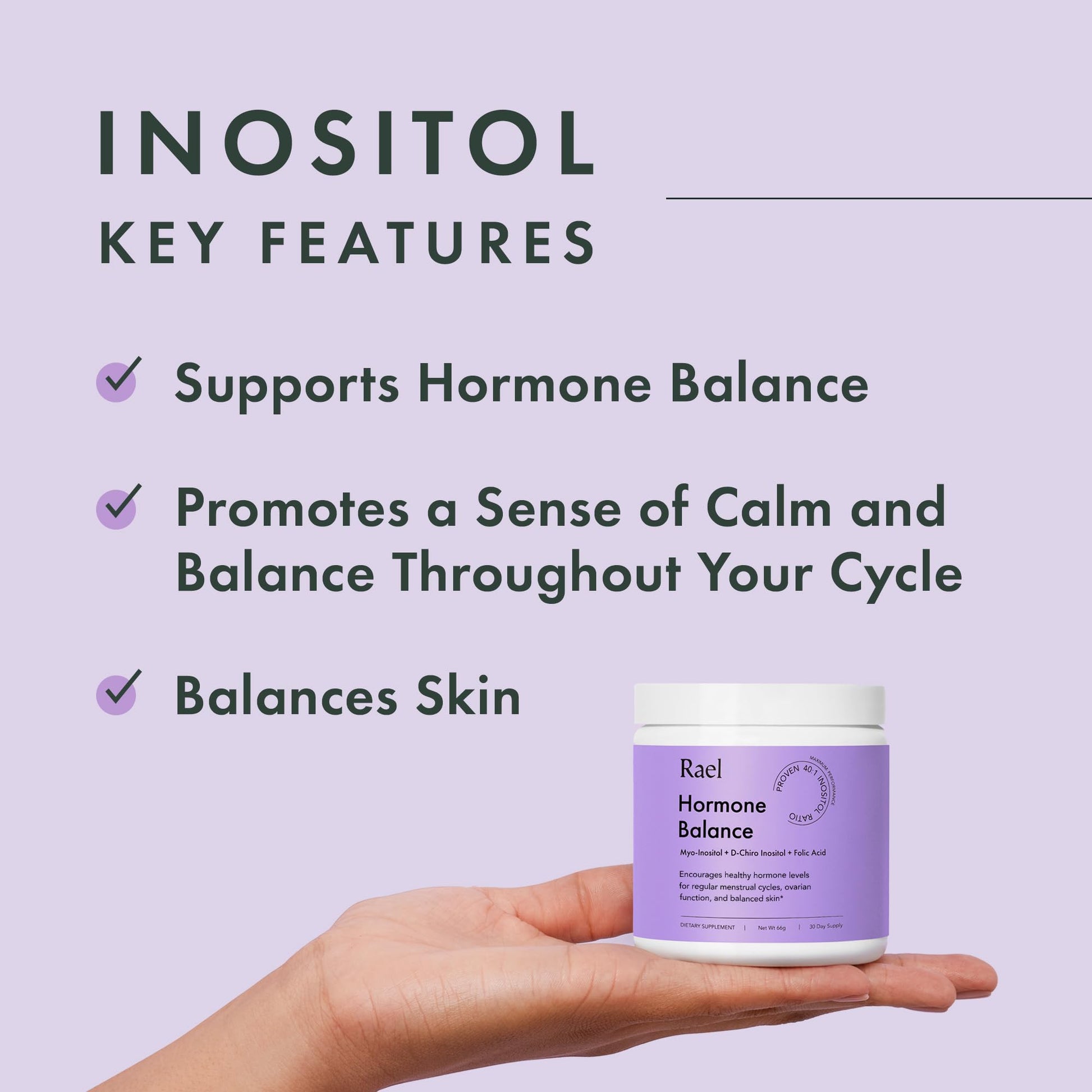 Rael Hormone Balance for Women, Inositol Powder Supplement - Vitamin B8, 40:1 Proven Ratio, Folic Acid for Ovarian Function (30 Servings) - Maple Wellness Supplements