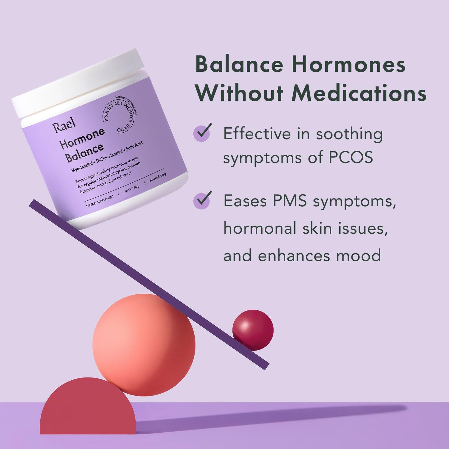 Rael Hormone Balance for Women, Myo Inositol Powder - Myo-Inositol & D-Chiro Inositol - Maple Wellness Supplements