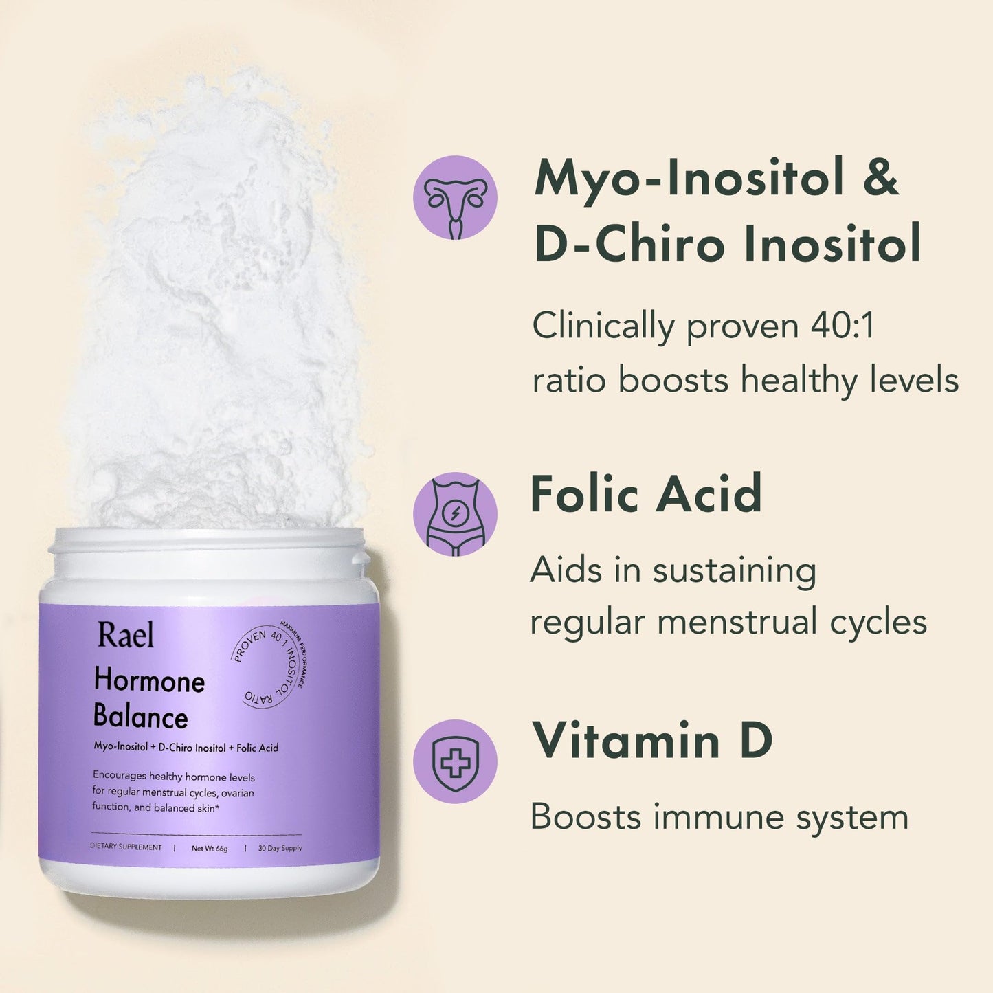 Rael Hormone Balance for Women, Myo Inositol Powder - Myo-Inositol & D-Chiro Inositol - Maple Wellness Supplements