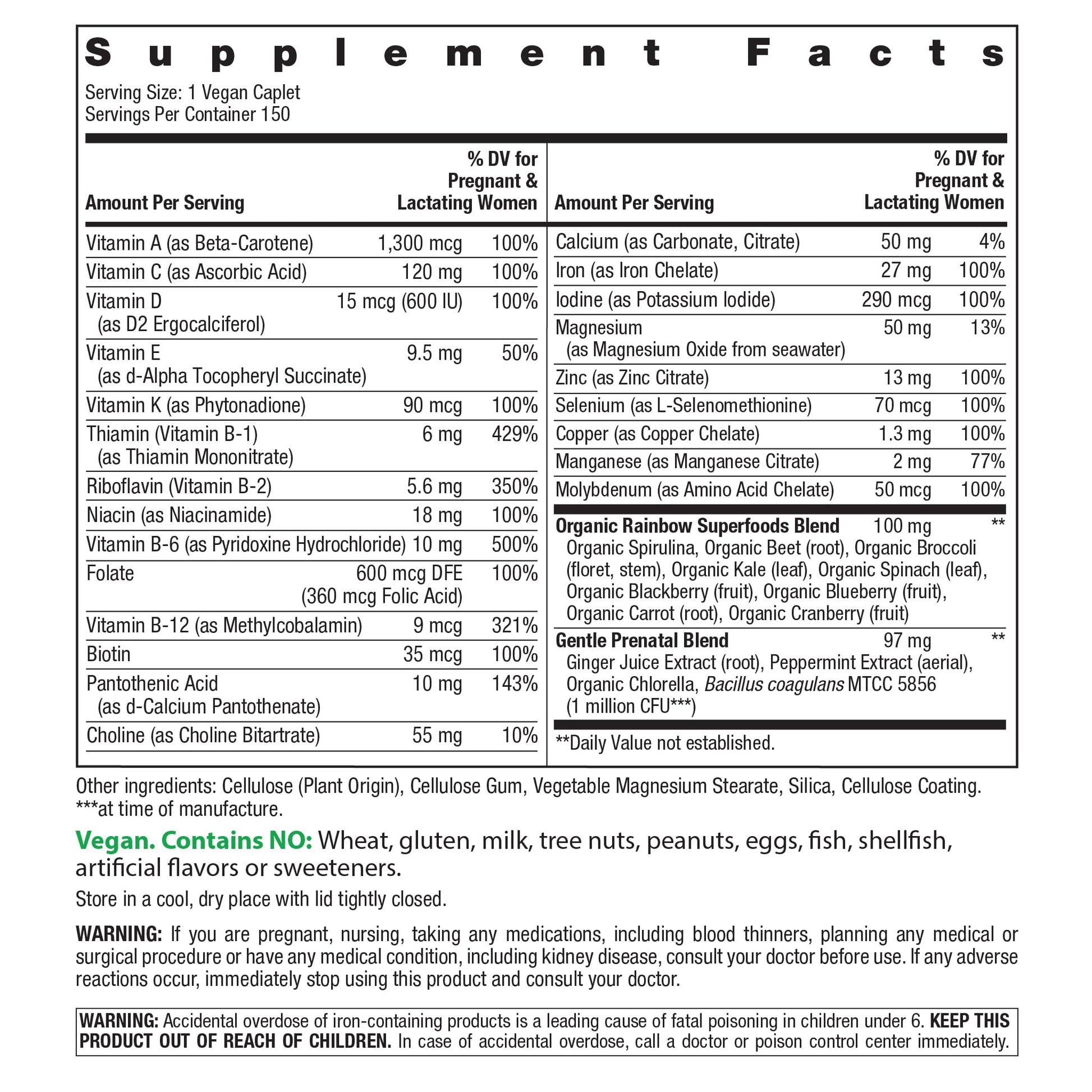 Rainbow Light Prenatal One Multivitamin Support from Conception to Postnatal, High Potency, Clinically Proven Absorption of Vitamin D, B2, Folate, Calcium - Maple Wellness Supplements