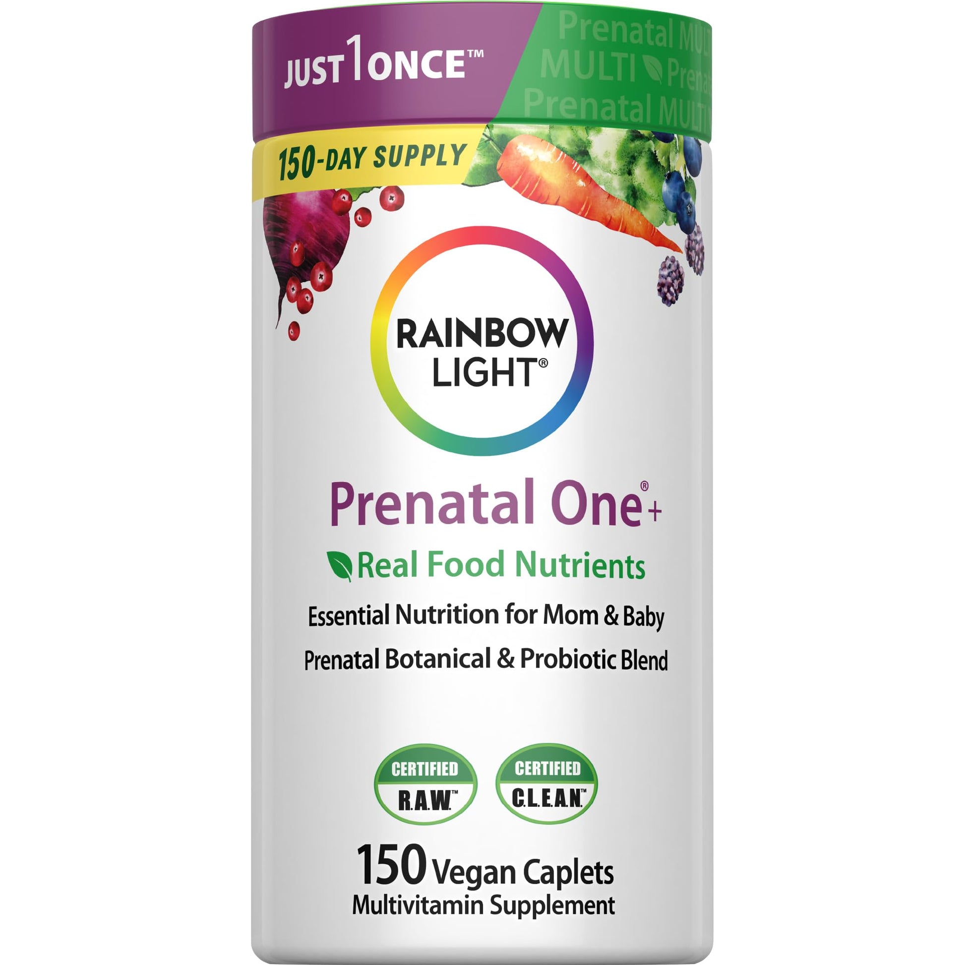 Rainbow Light Prenatal One Multivitamin Support from Conception to Postnatal, High Potency, Clinically Proven Absorption of Vitamin D, B2, Folate, Calcium - Maple Wellness Supplements