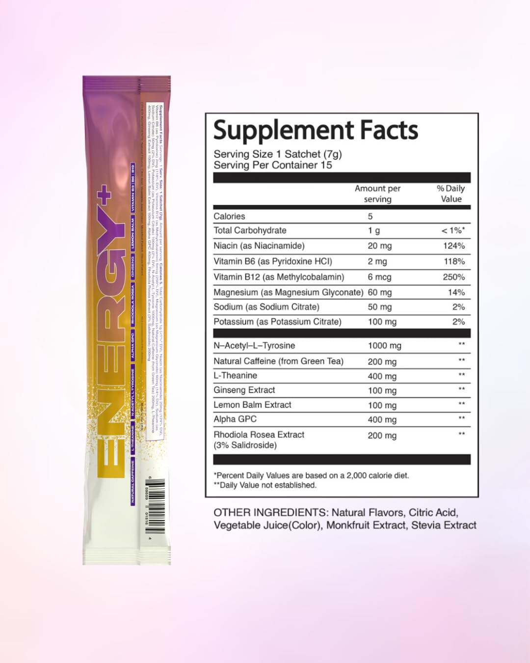 Raised Energy+ Nootropic Drink Mix | 200mg Natural Caffeine + L-Theanine | Zero Sugar | Clean Energy Powder for Focus, Mood & Motivation | 15 Stick Packs | Passion Fruit Flavor - Maple Wellness Supplements
