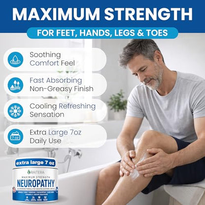 Raitera Neuropathy Cream – Extra Strength for Feet, Hands, Legs, Toes – Advanced Cooling Non-Greasy Fast Absorbing Formula - Natural Ingredients Frankincense, Arnica, Aloe Vera, Turmeric, MSM - Maple Wellness Supplements